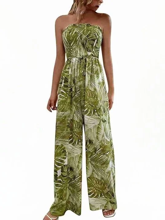 ModaFesta -tropical-print-strapless-jumpsuit-green
