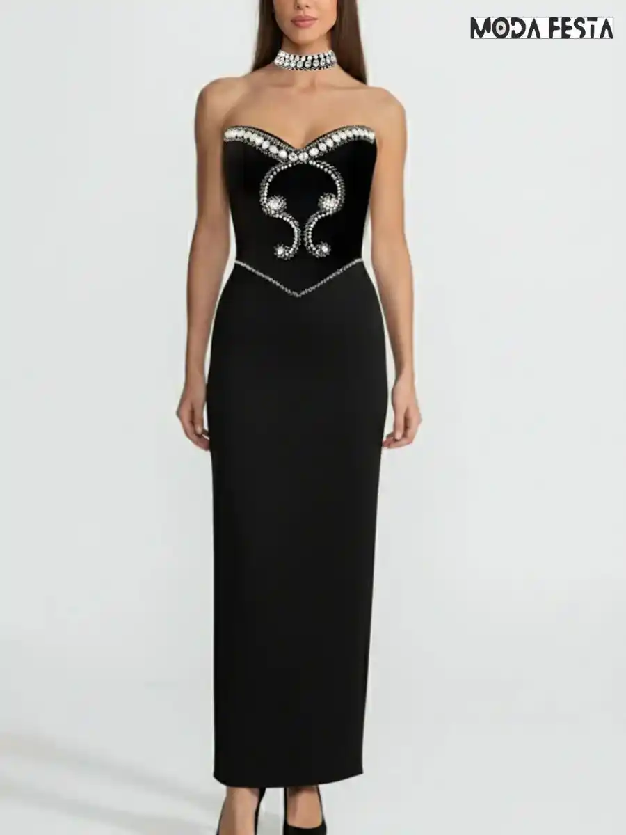 ModaFesta -elegant-crystal-strapless-dress-black