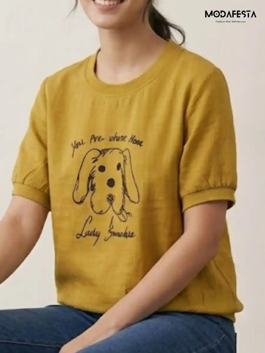 ModaFesta -elegant-dog-print-graphic-top-green