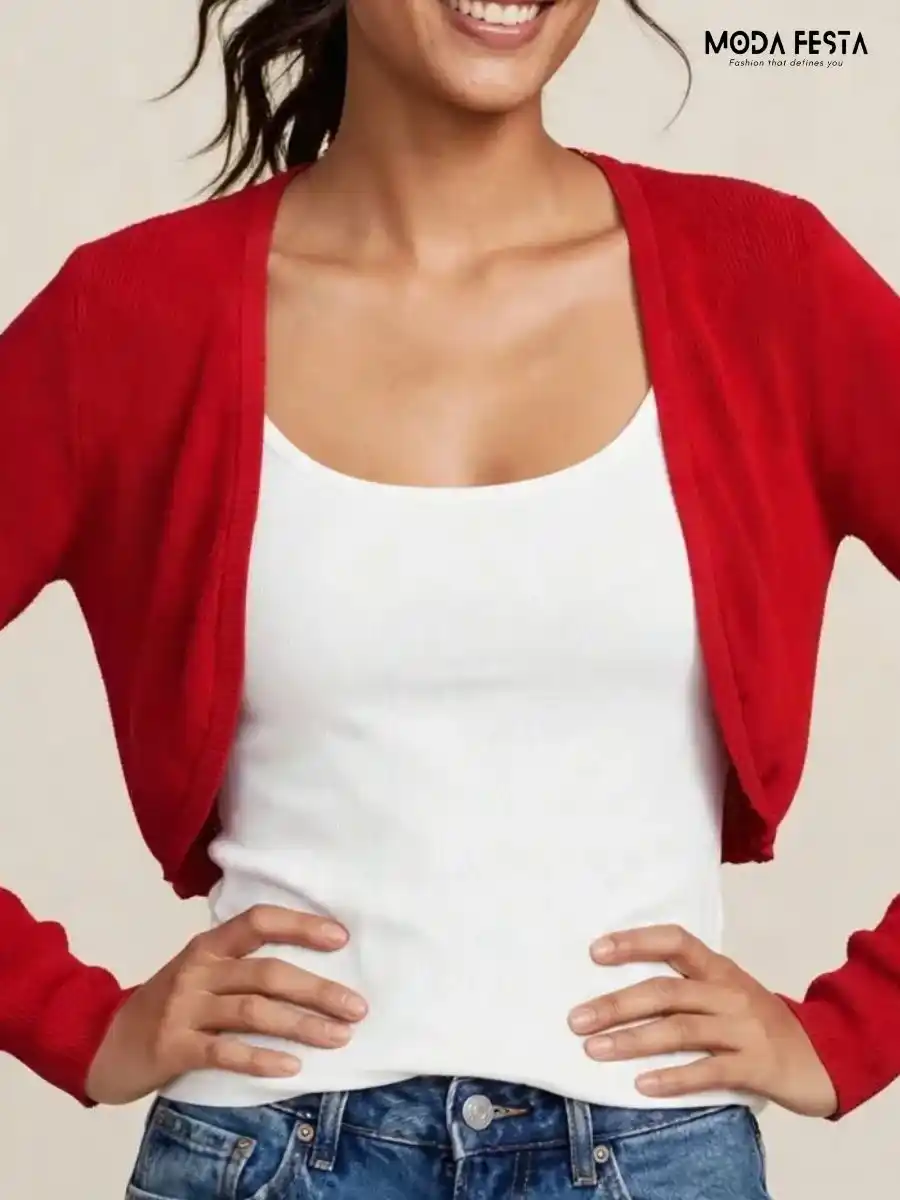 ModaFesta -red-open-front-bolero-shrug