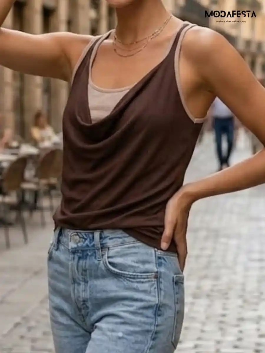 ModaFesta -plunging-tank-top-brown