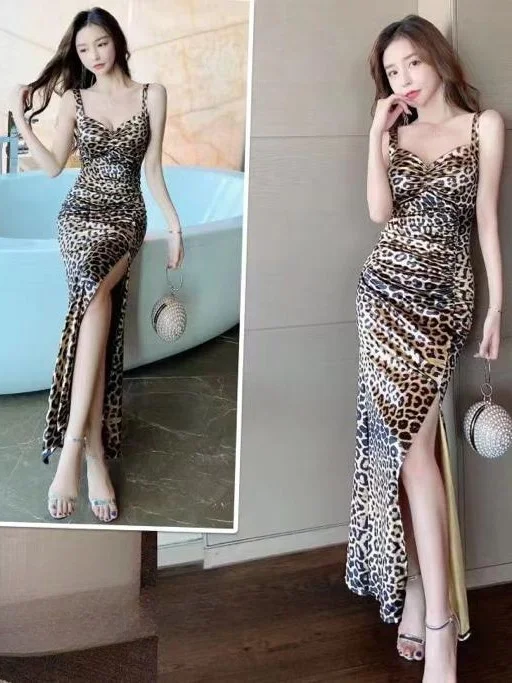 ModaFesta -cheetah-printed-slit-dress