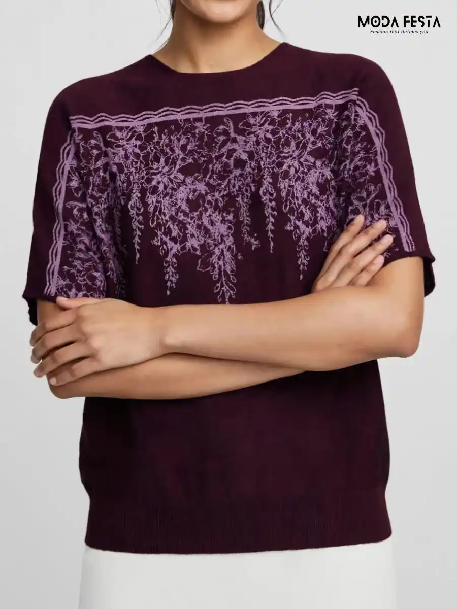 ModaFesta -plum-purple-floral-printed-knit-top
