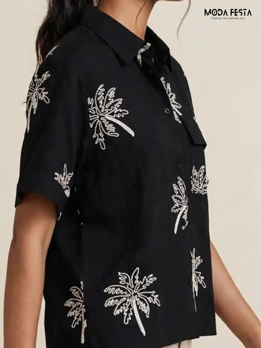 ModaFesta -black-palm-tree-embroidered-casual-shirt