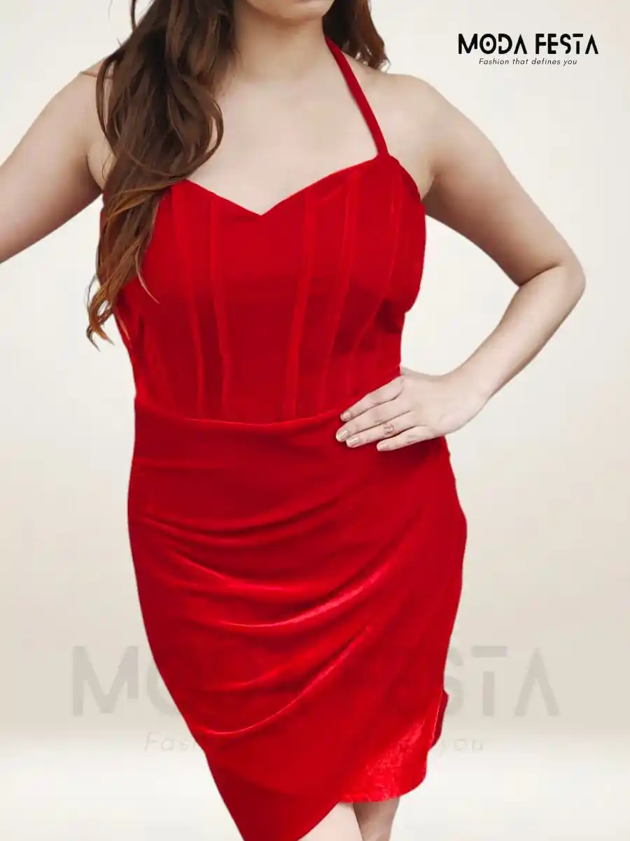 ModaFesta -velvet-halter-neck-mini-dress-red