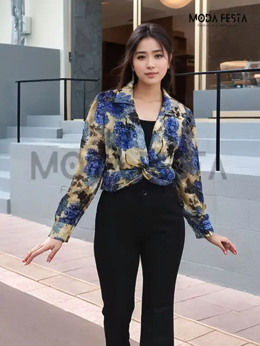 ModaFesta -women-crop-top-blue-beige