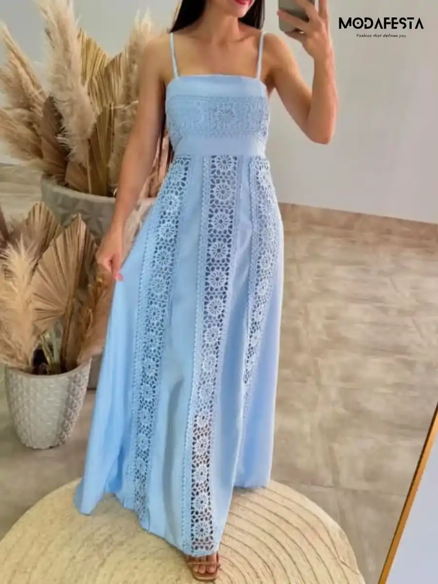 Elegant Spaghetti Cotton Lace Dress