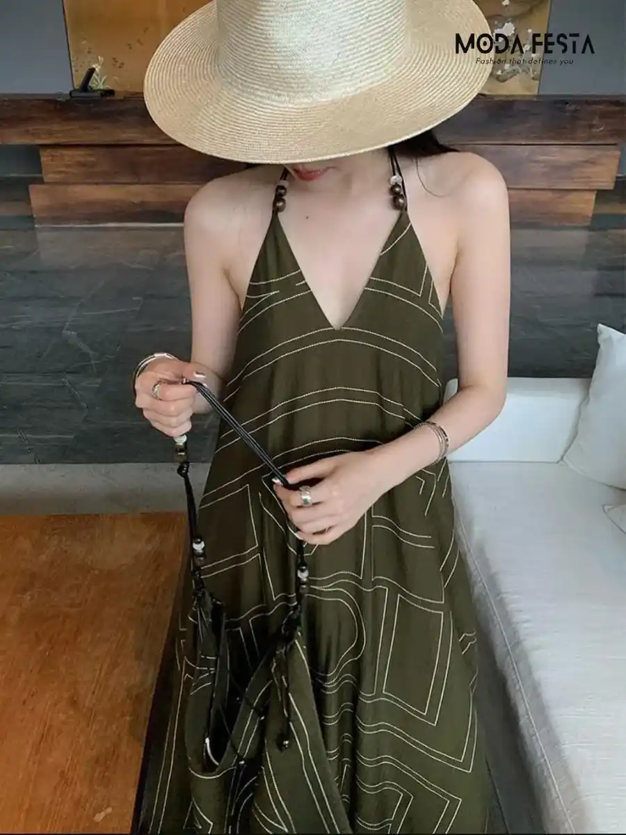 ModaFesta -stylish-green-printed-halter-neck-dress