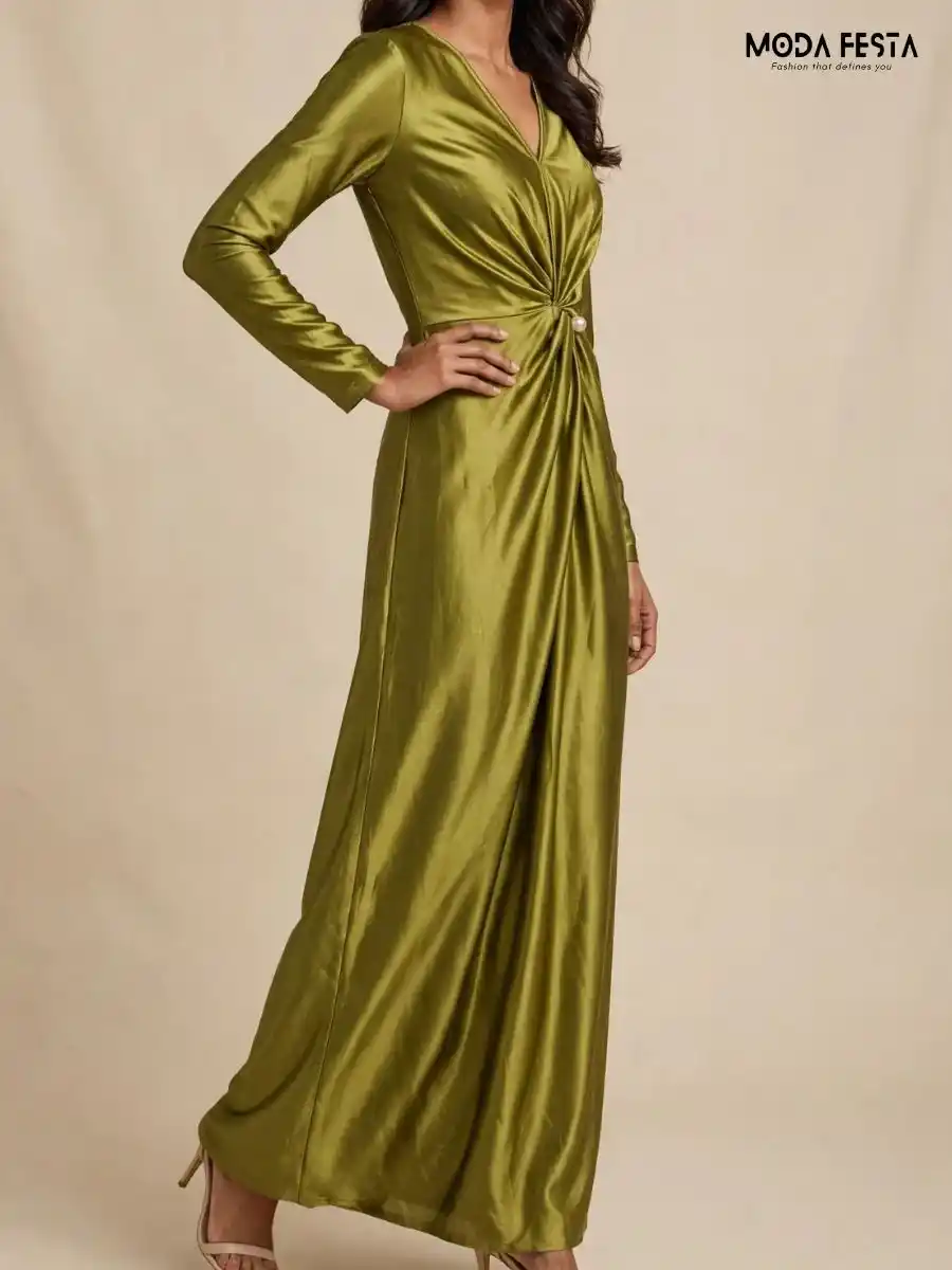 ModaFesta -satin-v-neck-maxi-dress-with-front-twist