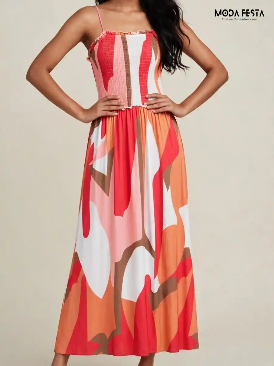 ModaFesta -abstract-print-smocked-maxi-dress