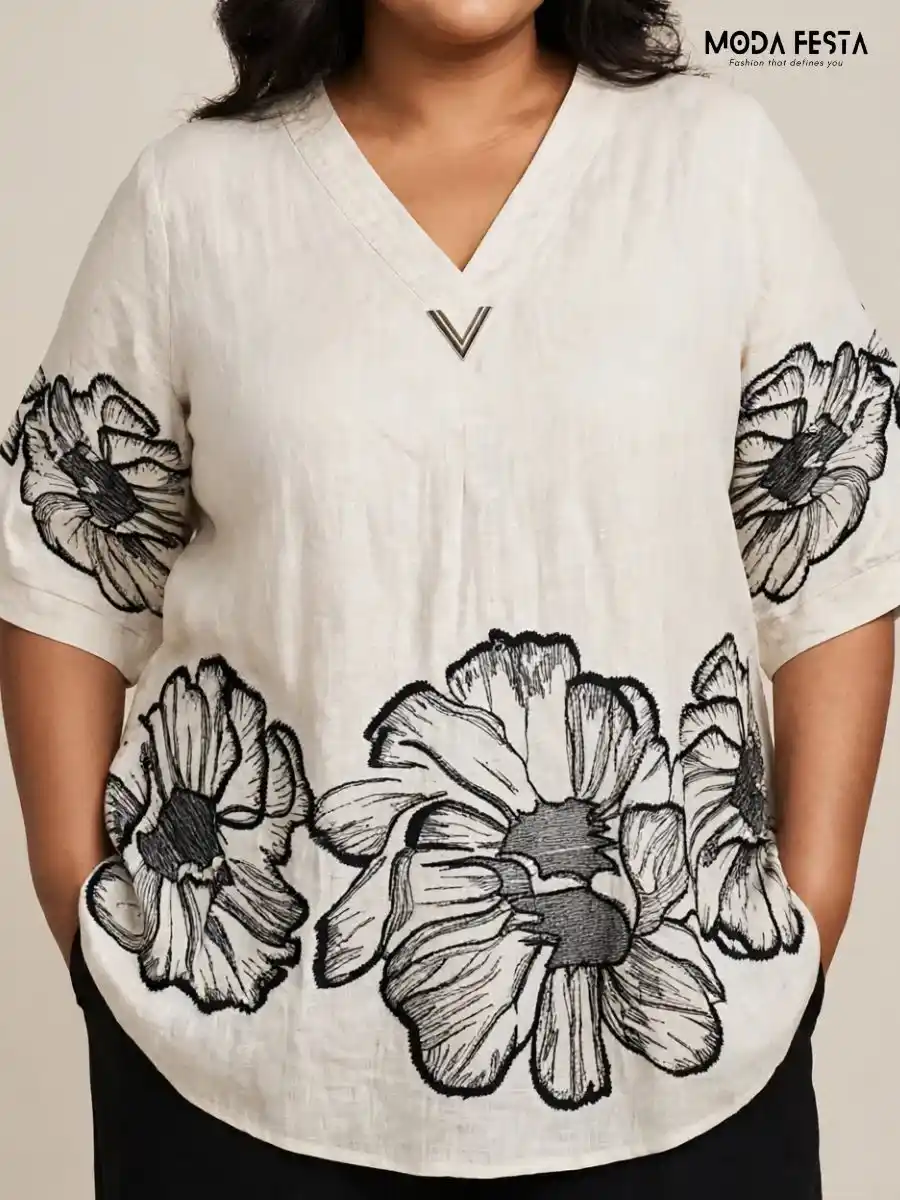 ModaFesta -white-oversized-floral-print-top