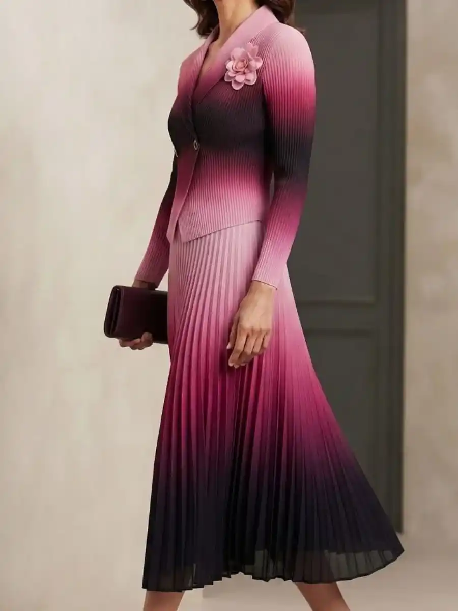 ModaFesta -ombre-pleated-blazer-and-skirt-set