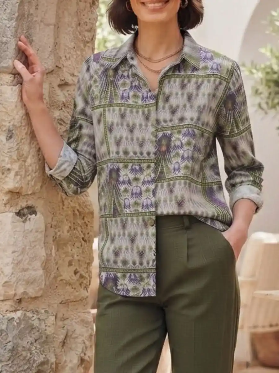 ModaFesta -Olive Mosaic Print Casual Shirt