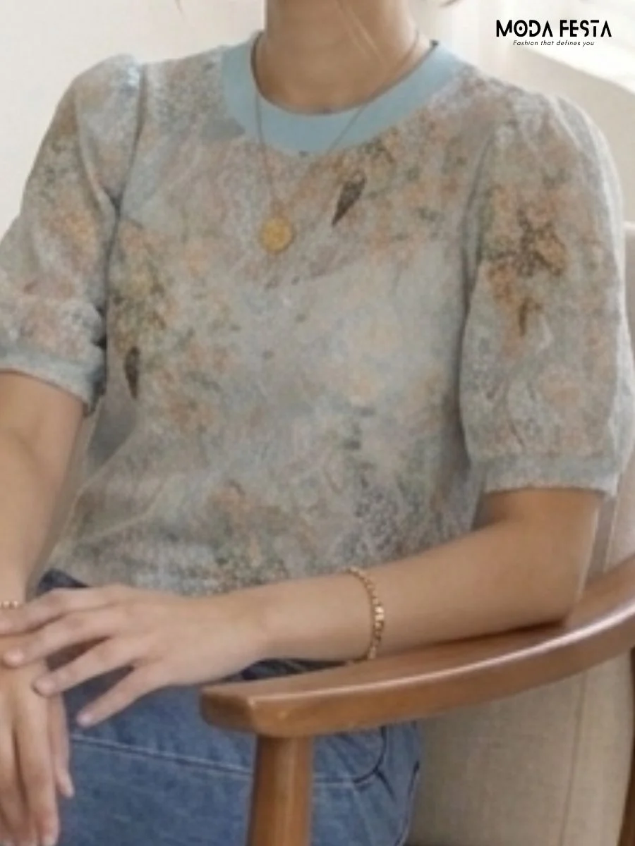 ModaFesta -floral-lace-puff-sleeve-crop-top