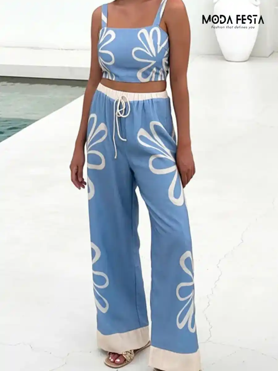 ModaFesta -vacation-flower-print-coord-set-blue