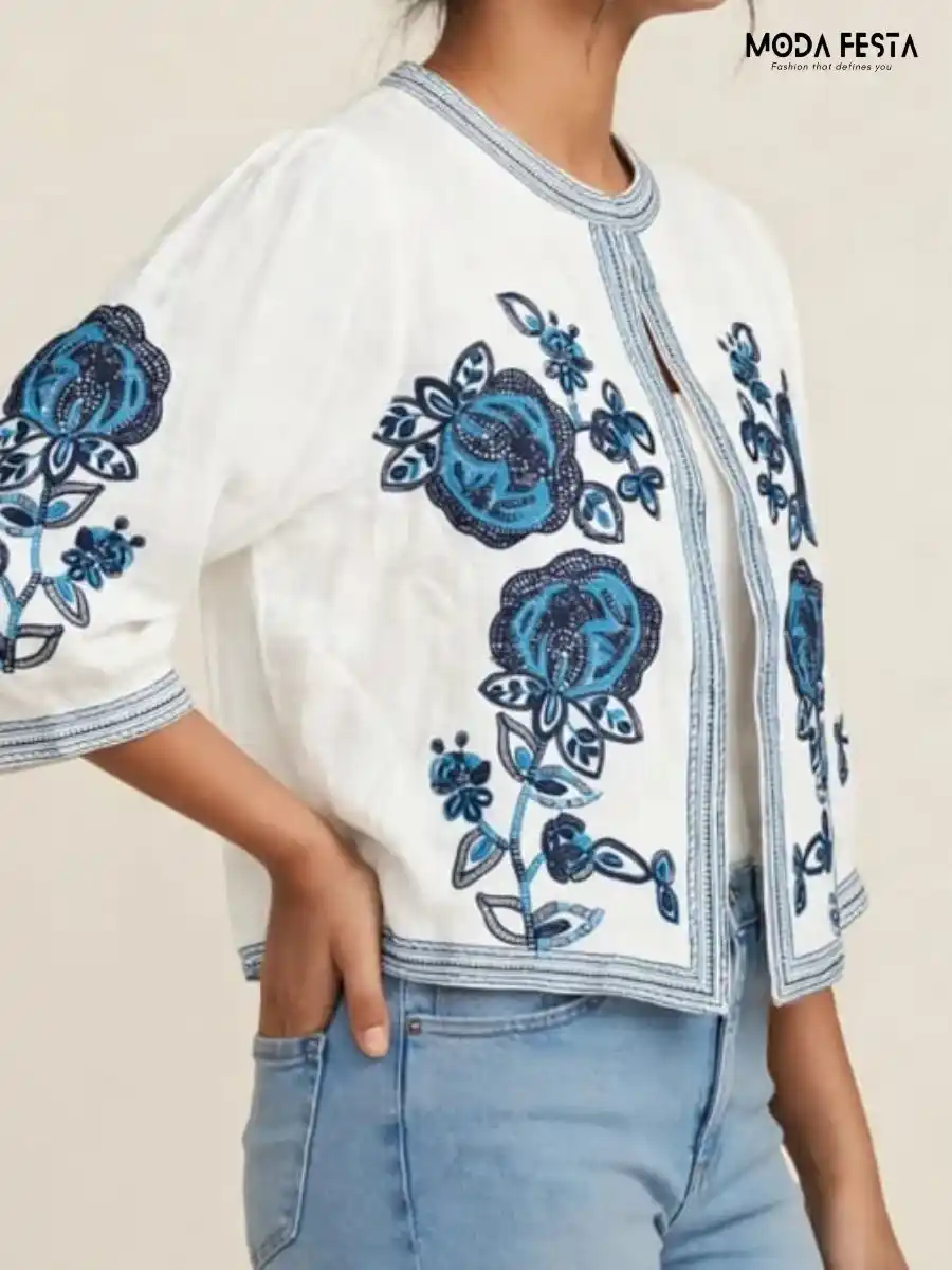 ModaFesta -white-and-blue-floral-embroidered-open-front-crop-top