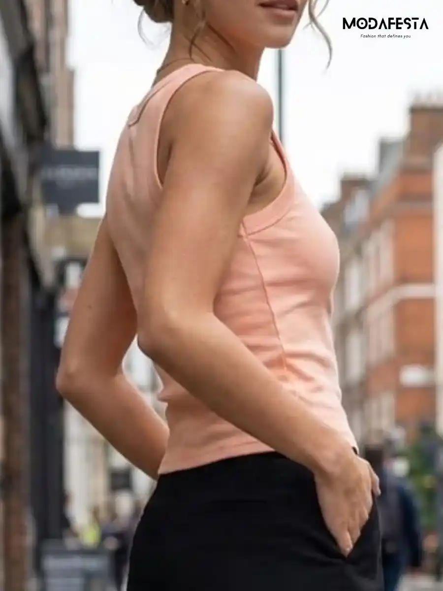 ModaFesta -elegant-rib-tant-top-peach