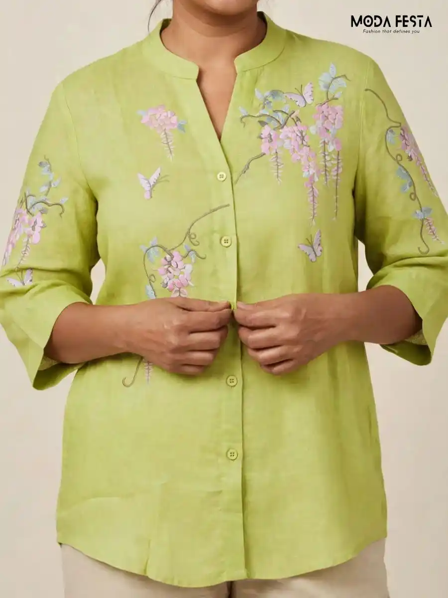 ModaFesta -green-floral-embroidered-casual-shirt