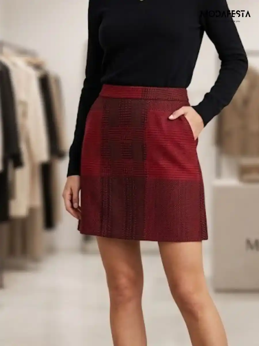 ModaFesta -elegant-checkered-mini-skirt-red