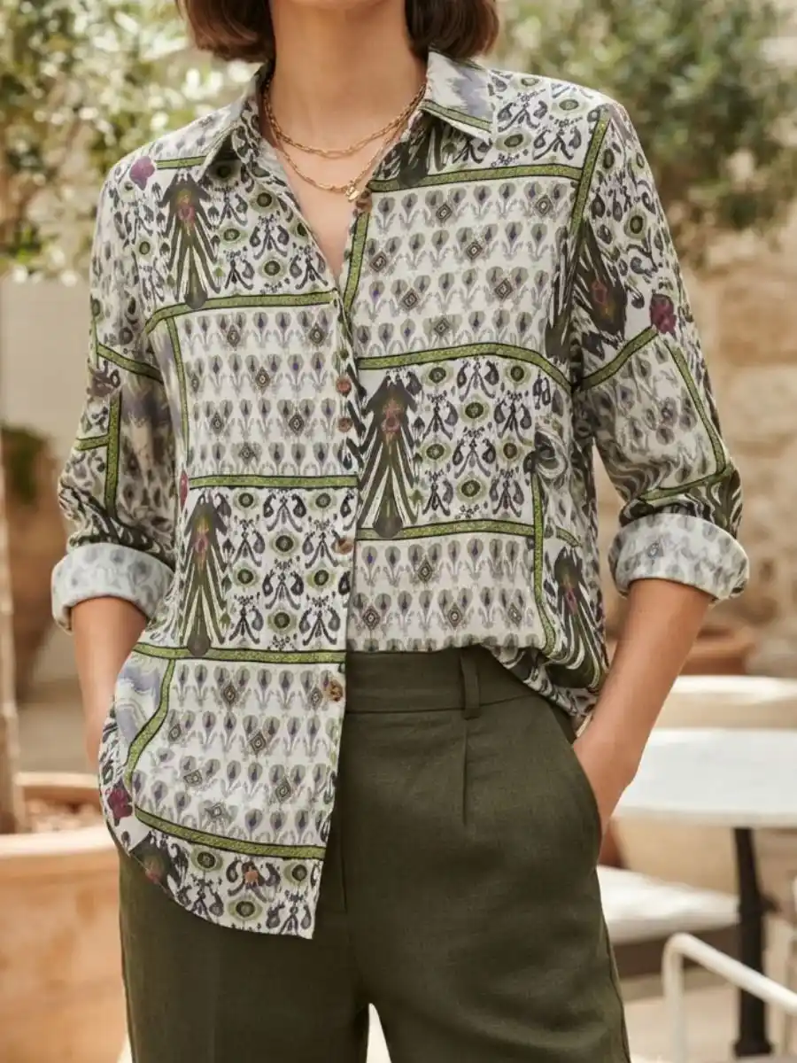 Olive Mosaic Print Casual Shirt