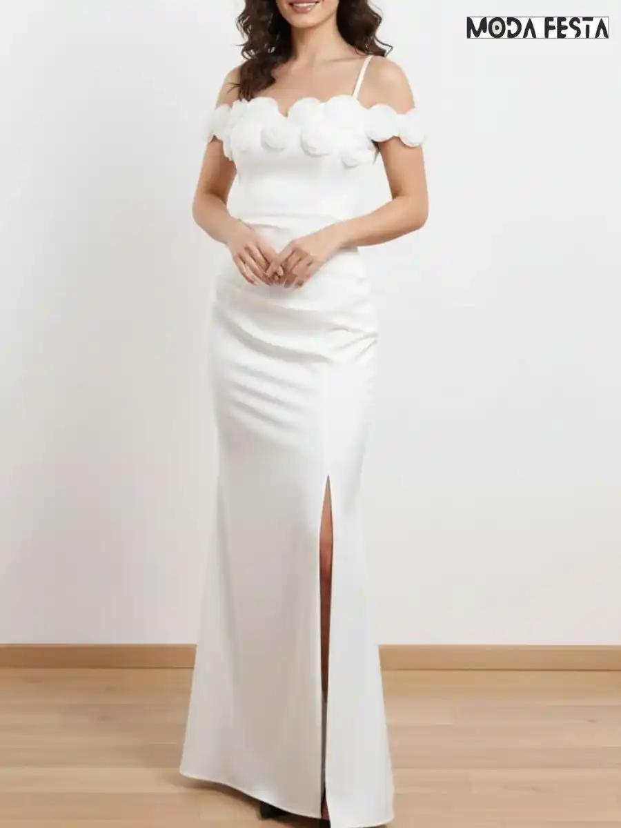 ModaFesta -elegant-off-shoulder-style-with-flower-dress-white