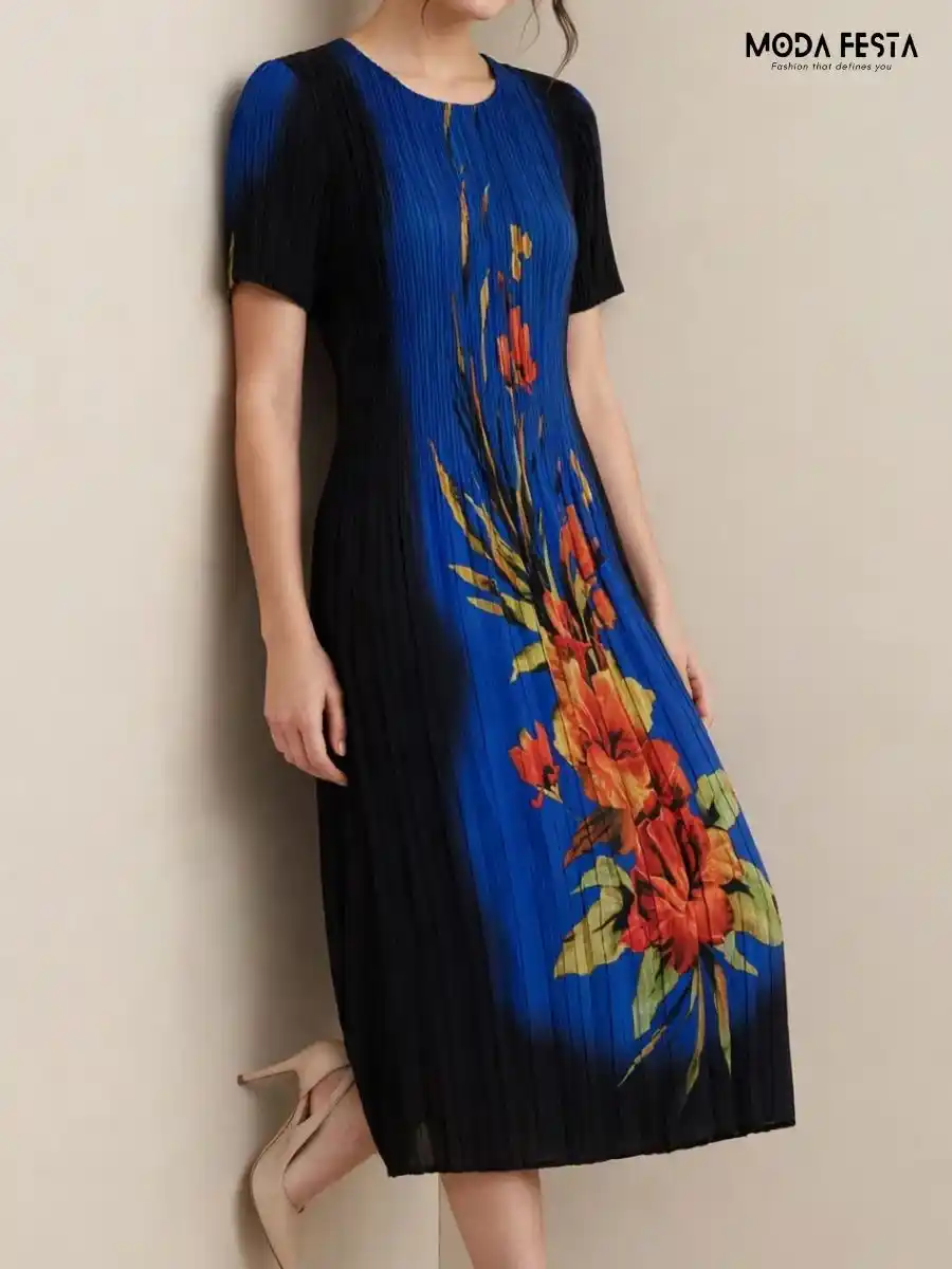 ModaFesta -floral-print-pleated-midi-dress