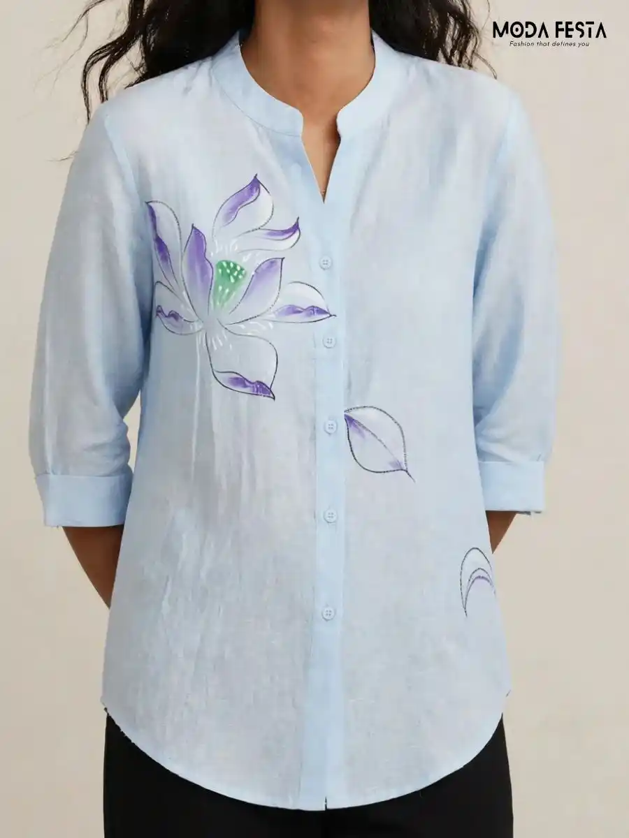 ModaFesta -light-blue-hand-painted-floral-casual-shirt