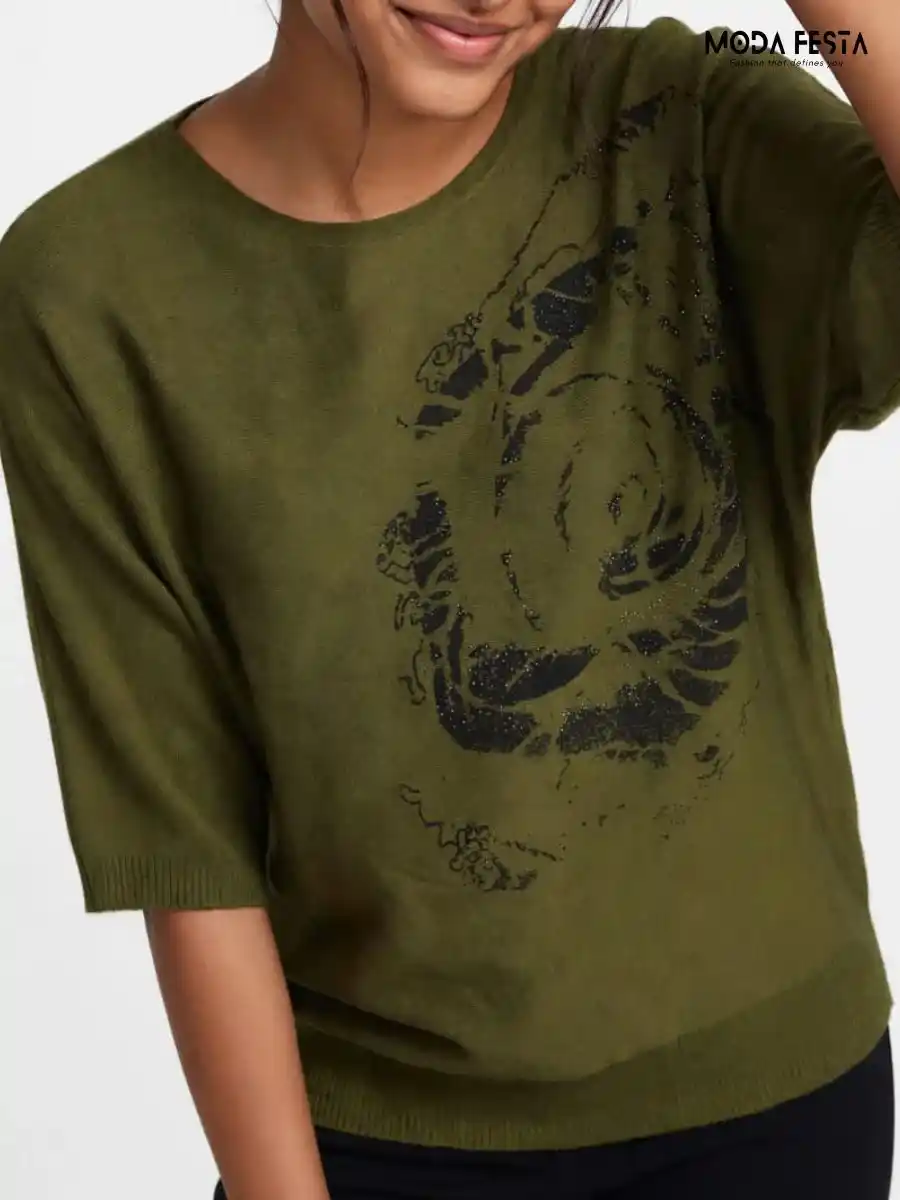 ModaFesta -olive-green-printed-knit-top