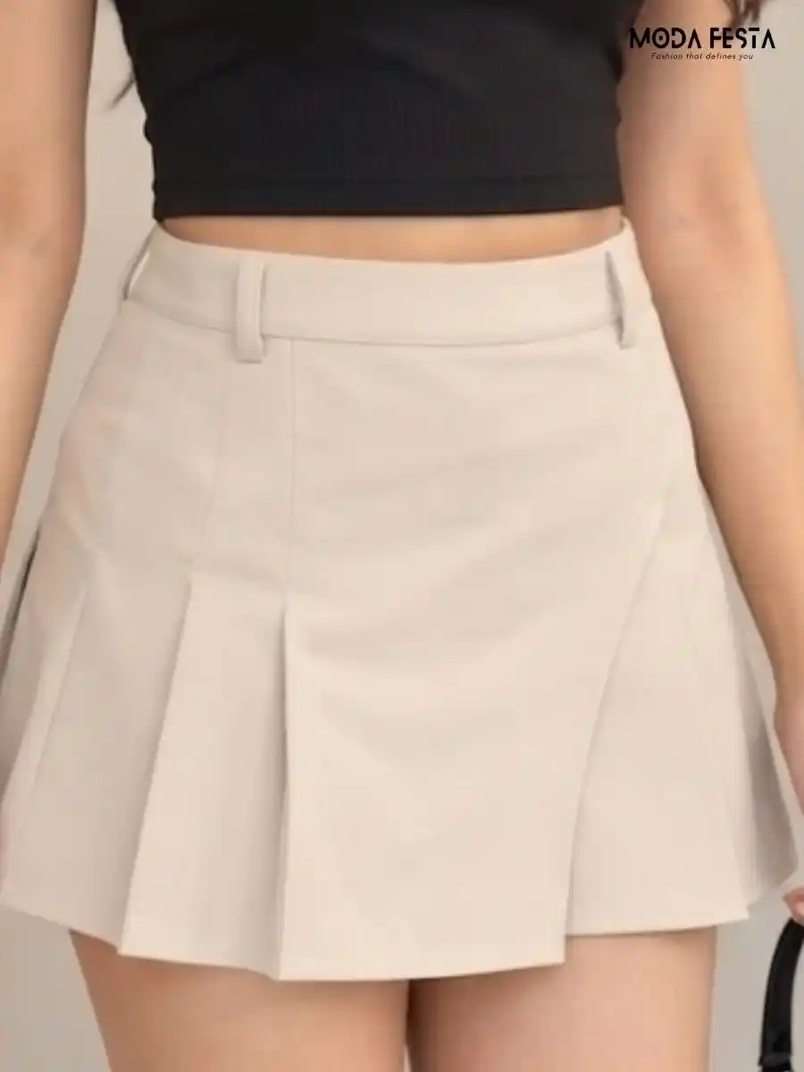 ModaFesta -White-asymmetric-pleated-skort