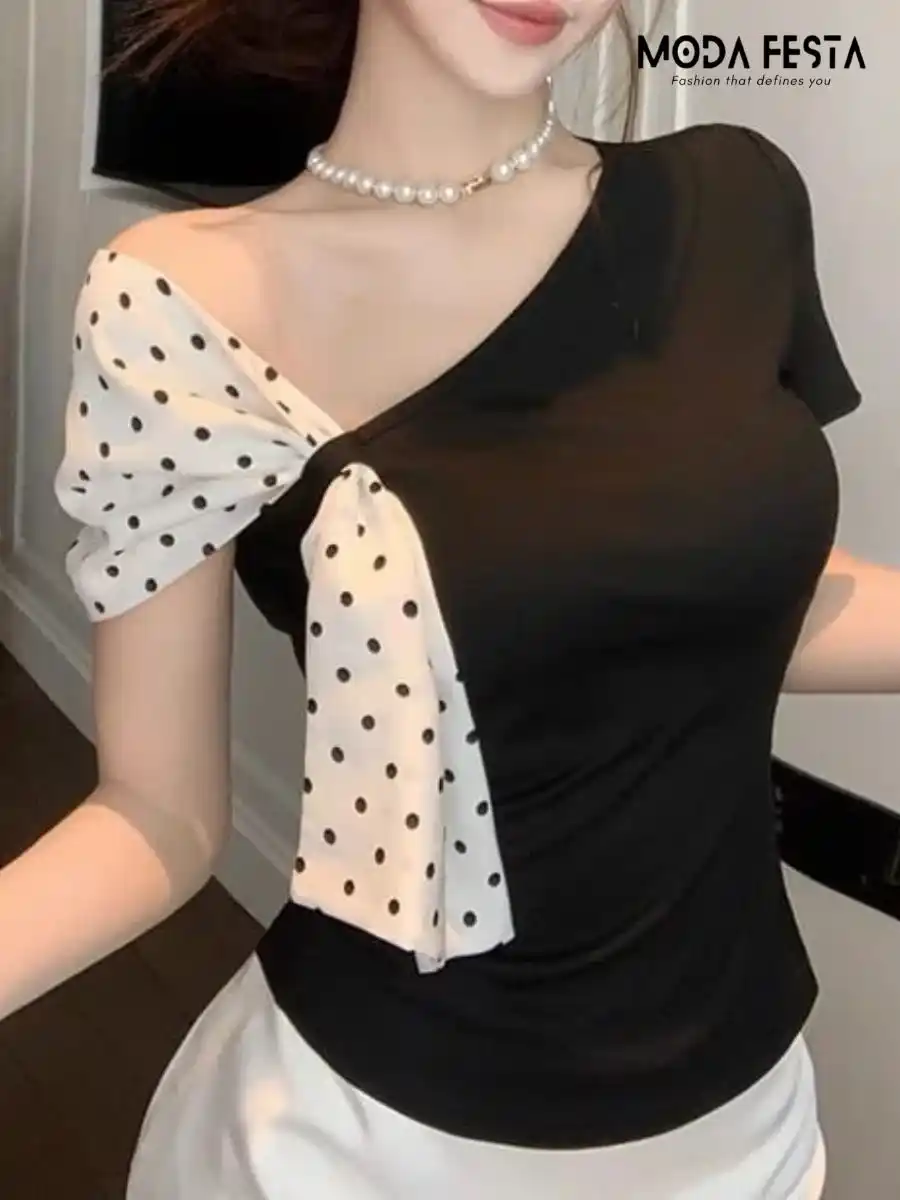 ModaFesta -stylish-polka-dot-crop-top-black