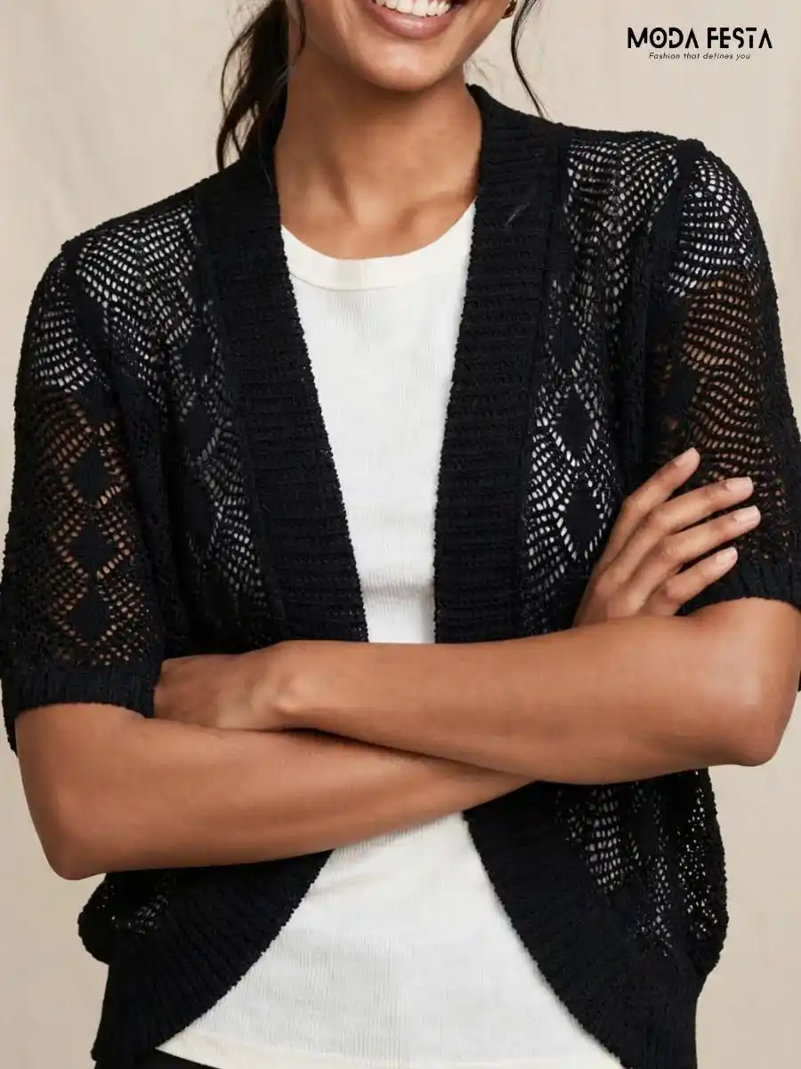 ModaFesta -black-crochet-knit-shrug
