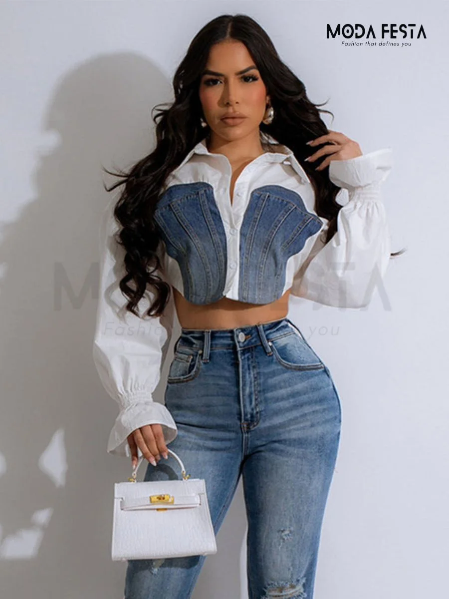 ModaFesta -crop-denim-shirt-white