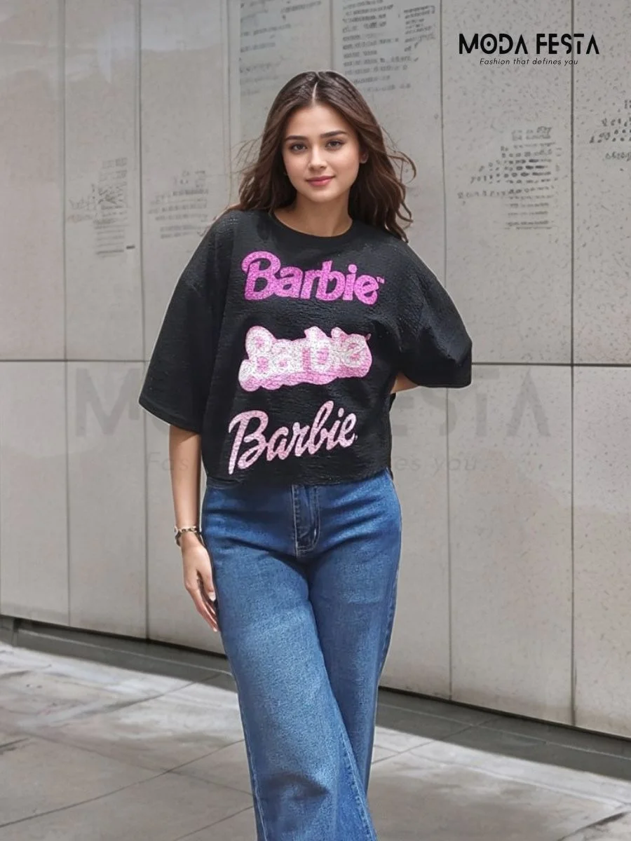 ModaFesta -barbie-black-printed-t-shirt