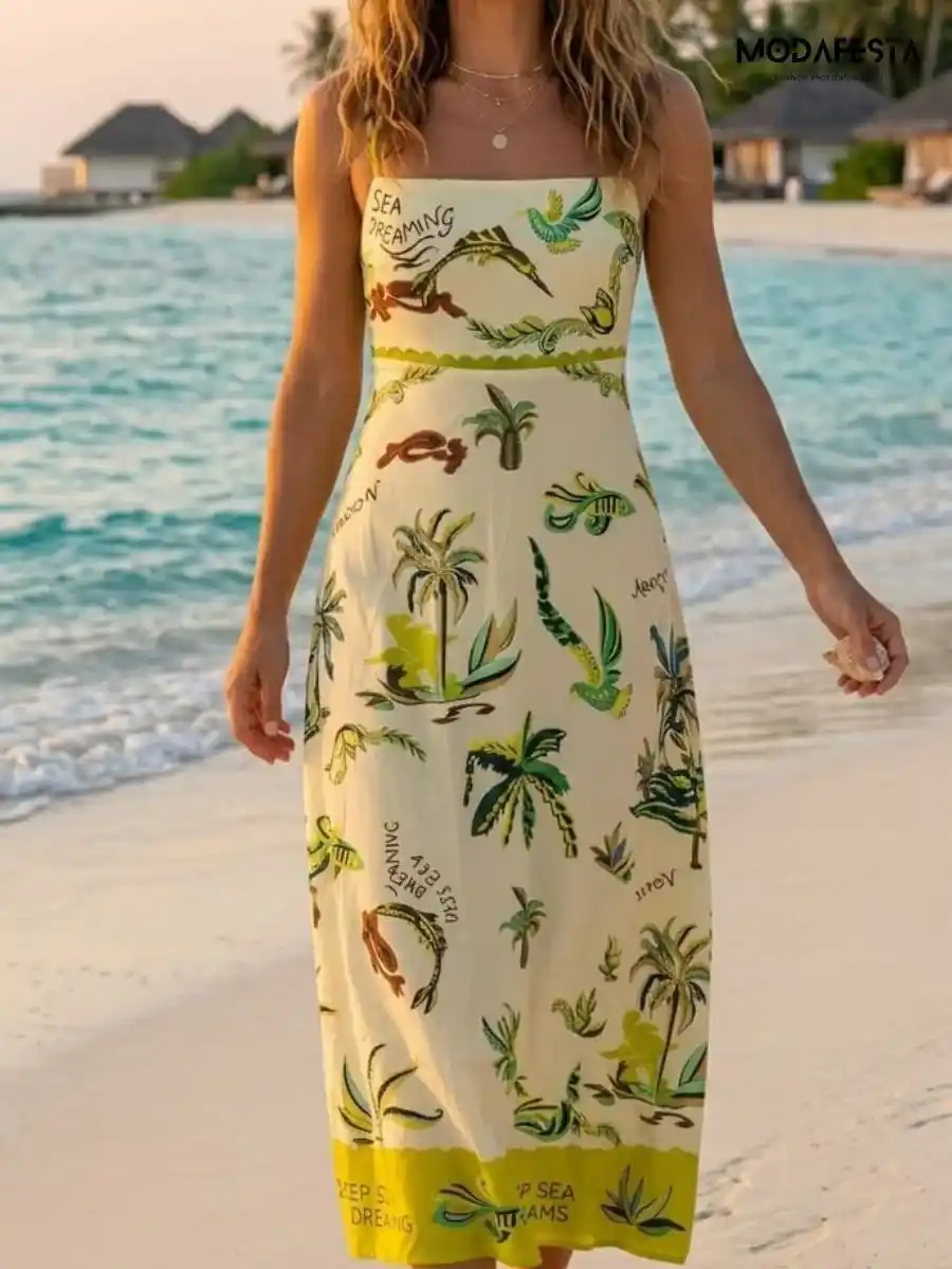 ModaFesta -stylish-graphic-printed-sleeveless-a-line-maxi-dress-beige