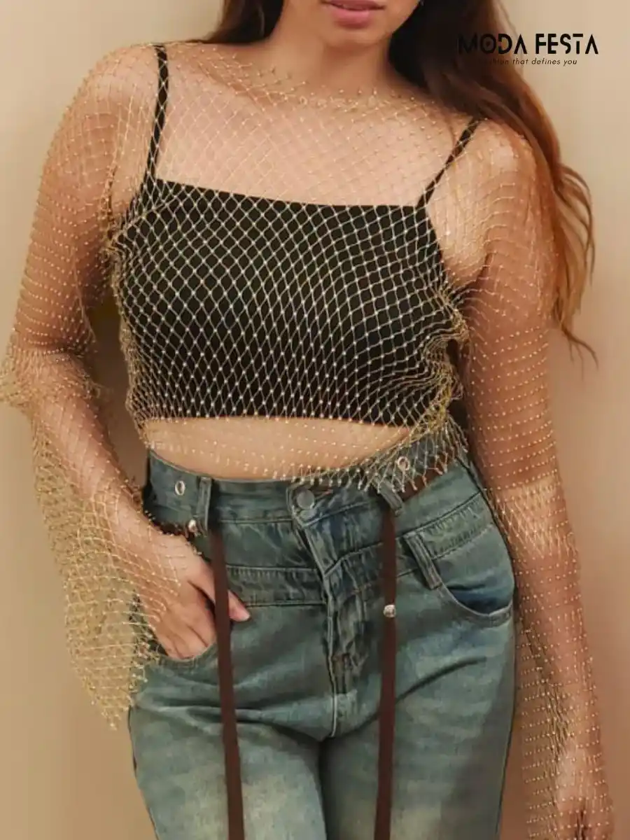 ModaFesta -crystal-fishnet-top-gold