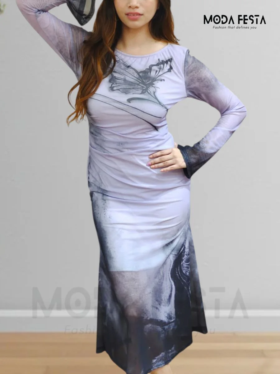 ModaFesta -printed-mesh-bodycon-dress-lavender