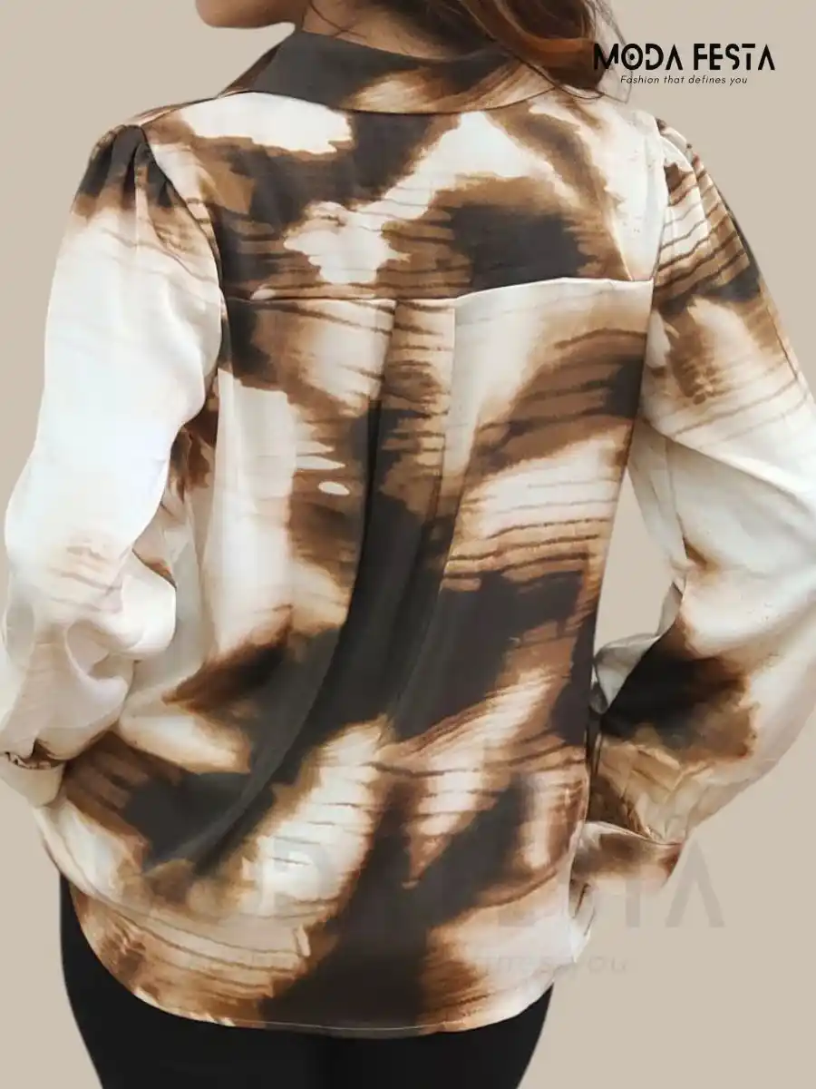 ModaFesta -tie-die-print-satin-shirt-brown