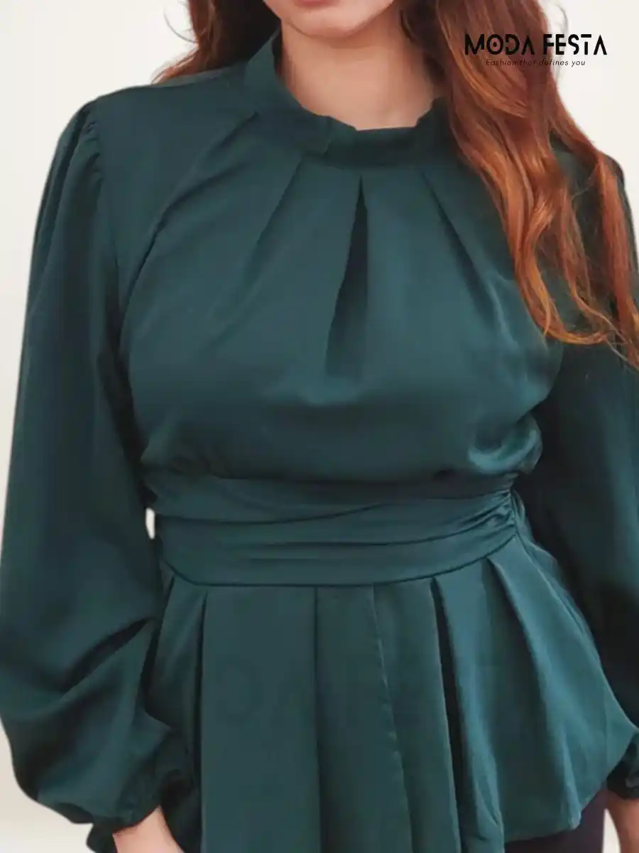 ModaFesta -green-high-neck-peplum-top