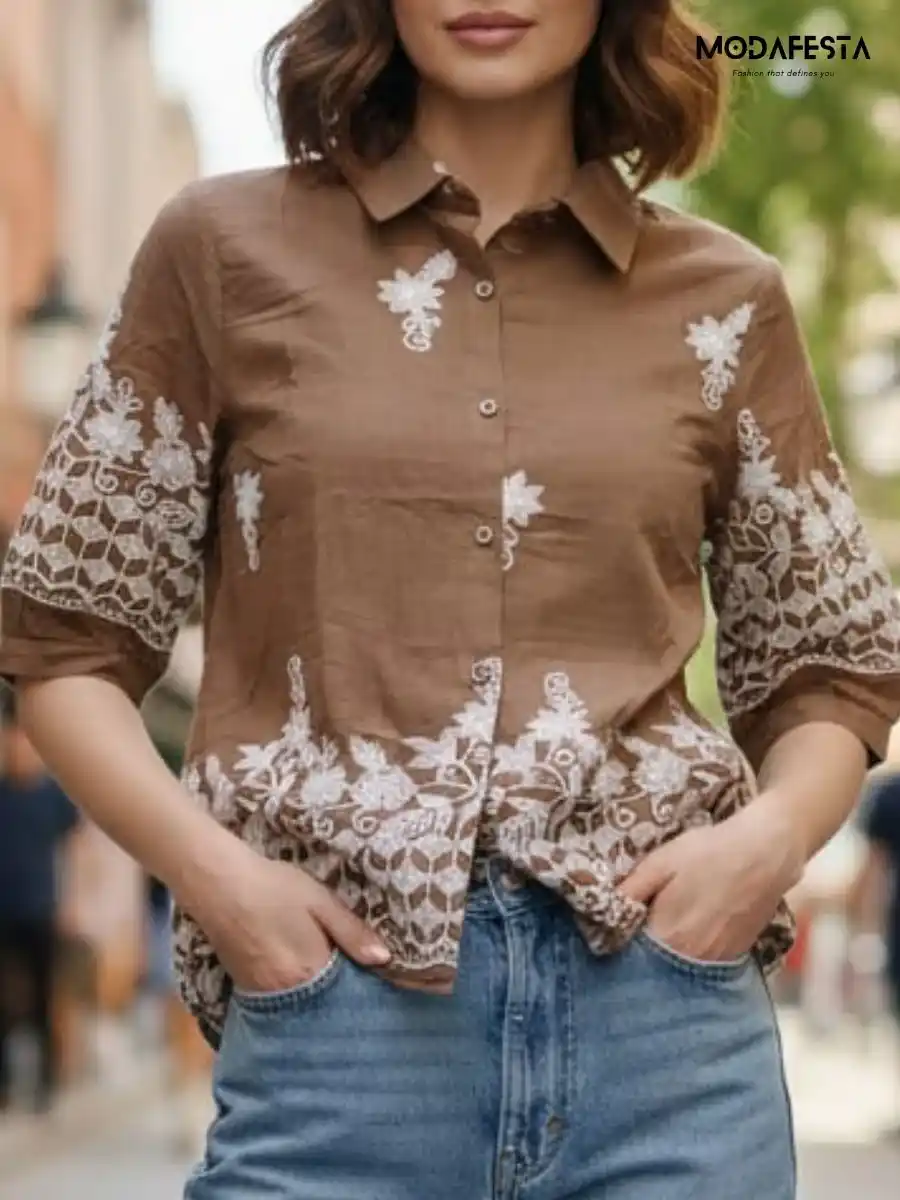 ModaFesta -brown-floral-embroidery-cotton-shirt-1
