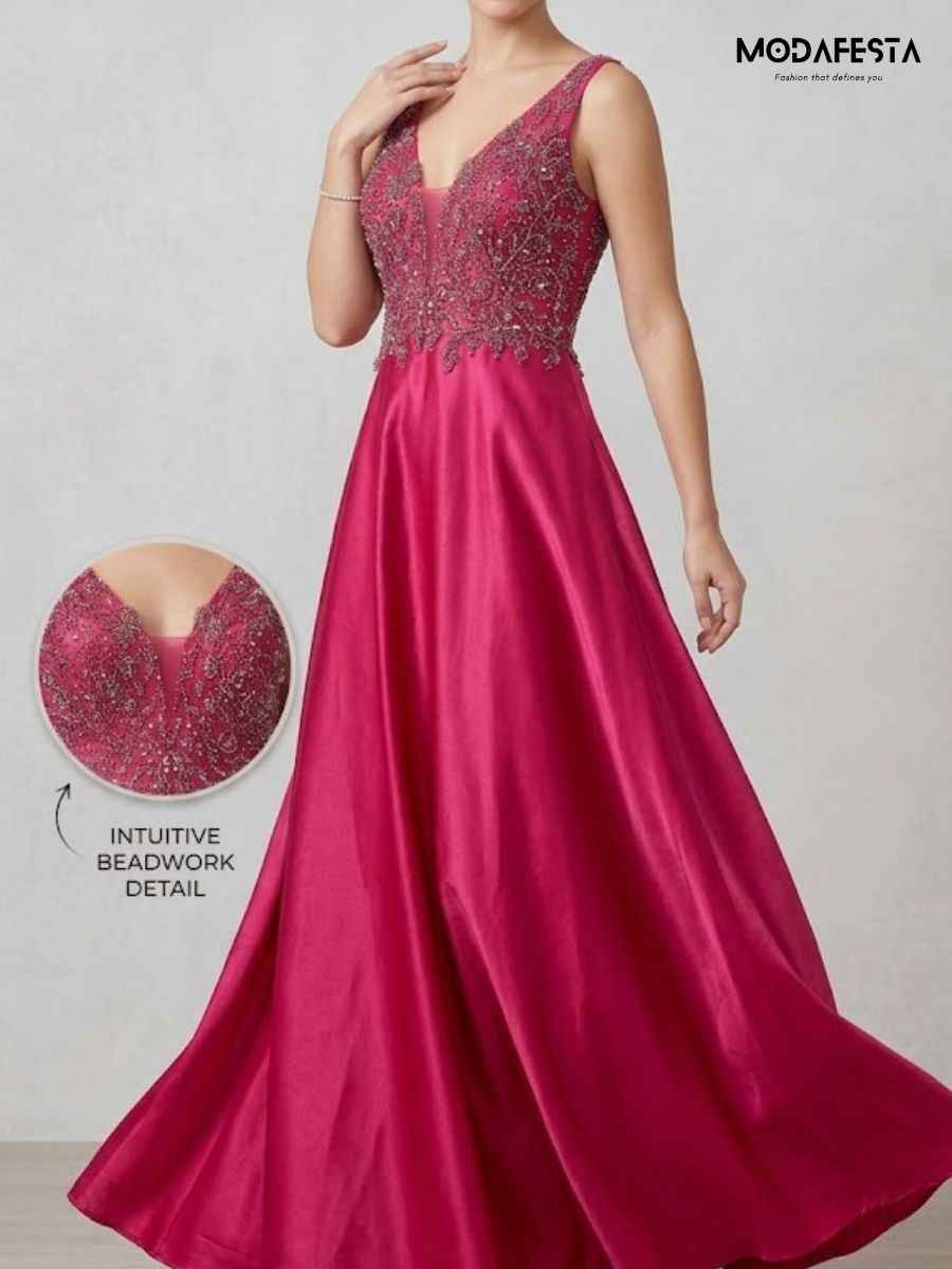 ModaFesta -elegant-v-neck-embellished-a-line-party-gown-red