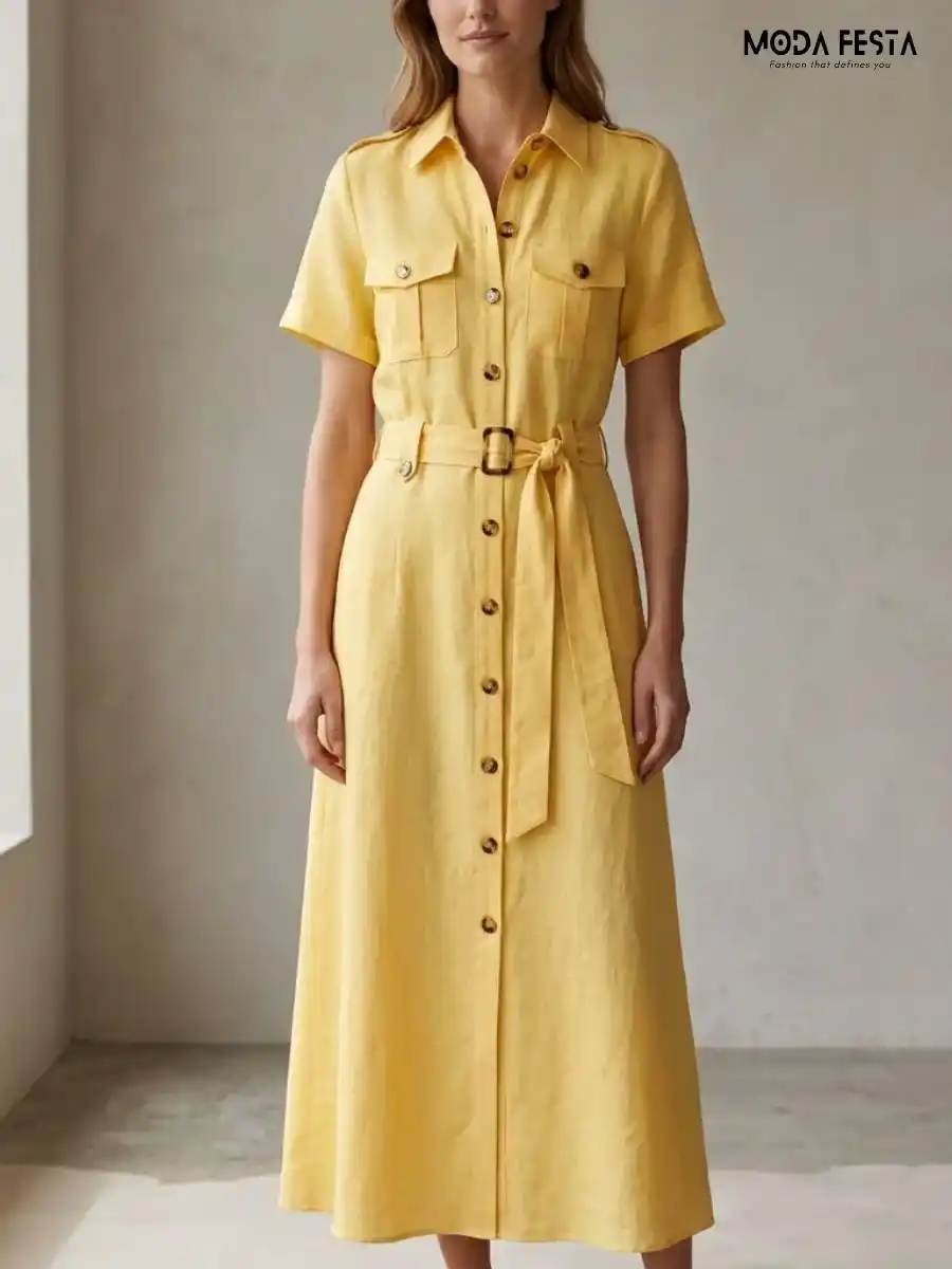 Yellow Breeze Shirt Maxi Dress