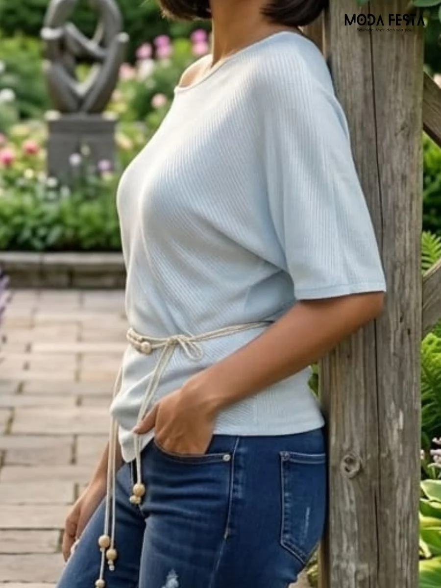 ModaFesta -off-shoulder-ribbed-knit-top-with-a-matching-waist-tie