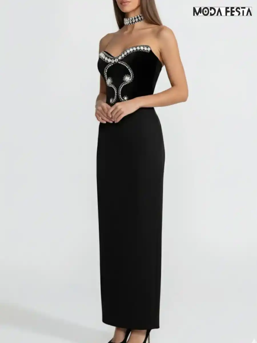 ModaFesta -elegant-crystal-strapless-dress-black