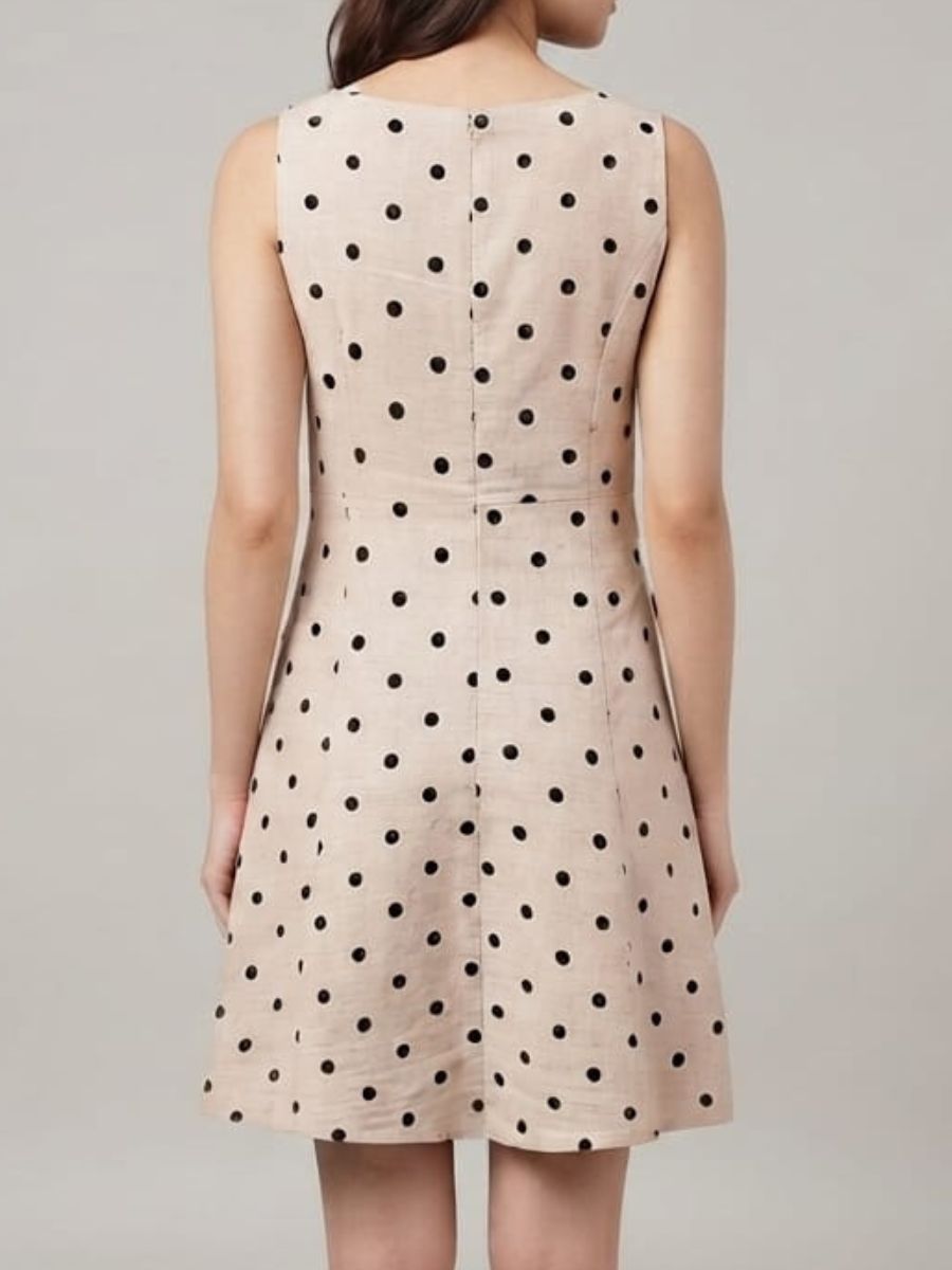 ModaFesta -knee-length-casual-a-line-dress-polka-dots-offwhite