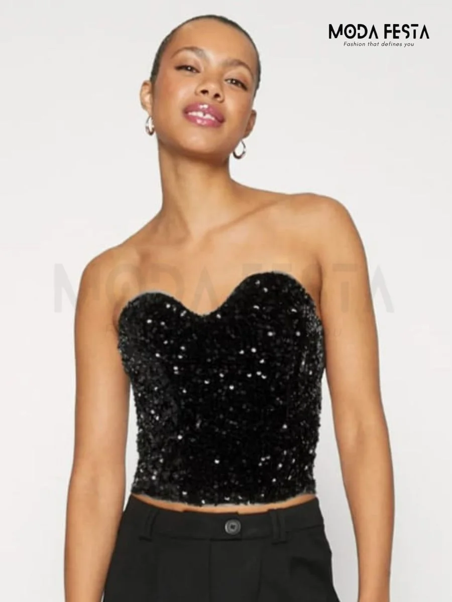 ModaFesta -sequin-crop-top-black