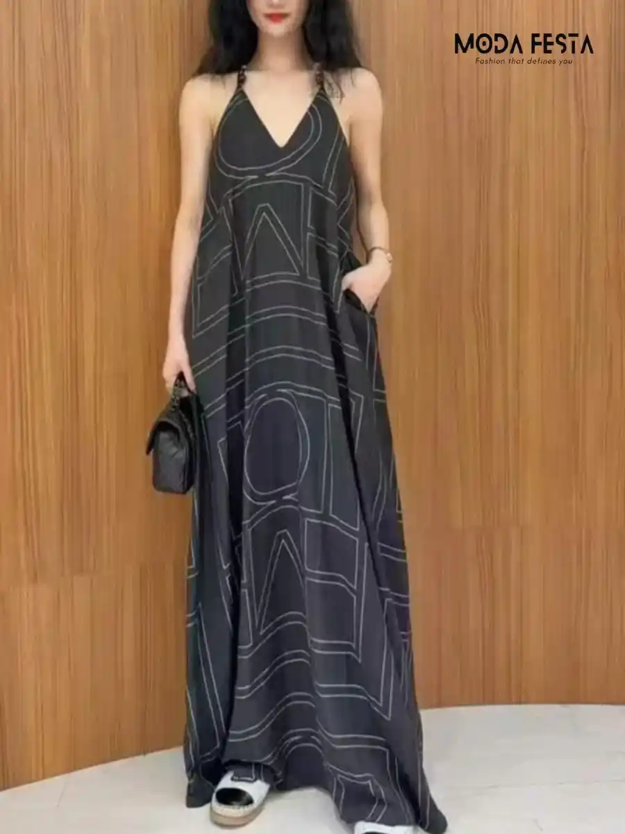 ModaFesta -stylish-black-printed-halter-neck-dress