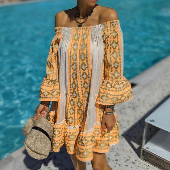 ModaFesta -flared-summer-dress-yellow-geometric-printed