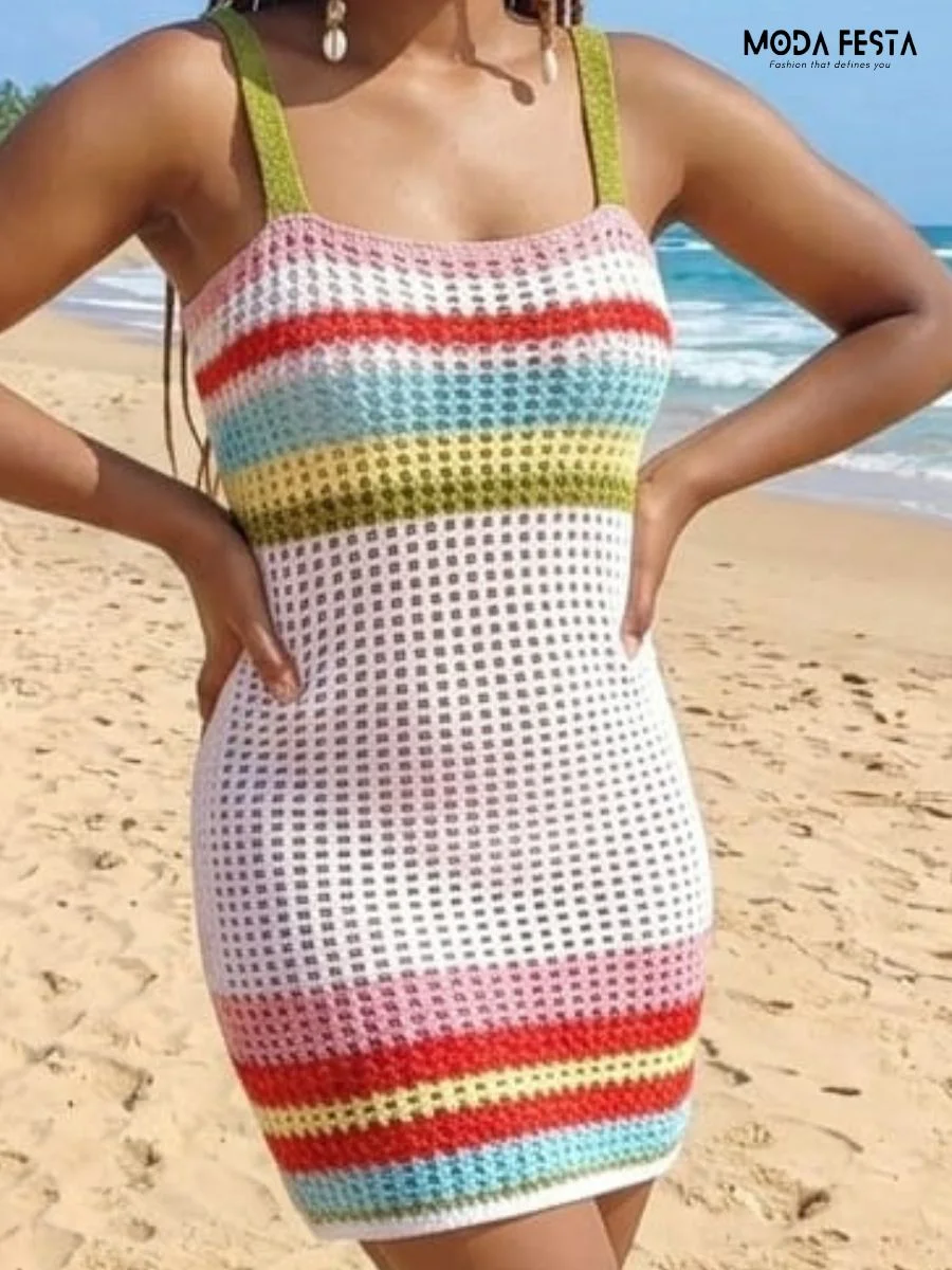 ModaFesta -knit-cami-coverup-top-half-sleeve-colourfull-white