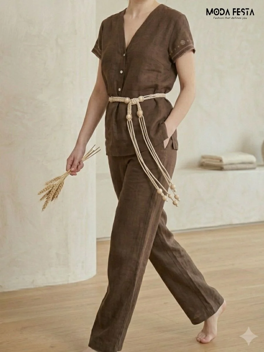 ModaFesta -matching-brown-linen-set