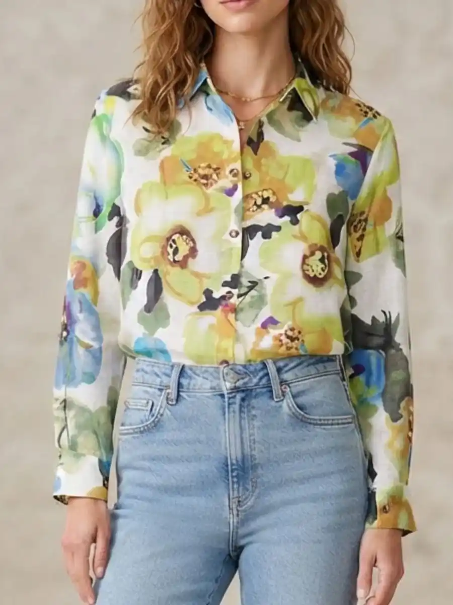 Womens Watercolor Bloom Printed Shirt
